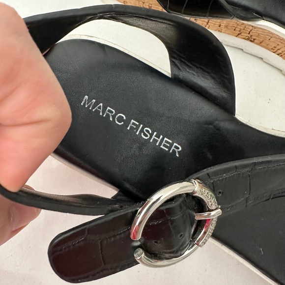 Marc Fisher Black Croc Embossed Platform Sandals - Picture 3 of 7